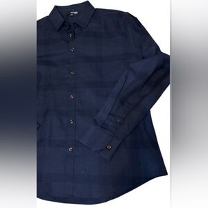 Men's LS Navy Blue Dress Shirt by Murano size Large. 100% Cotton.  Sateen fabric